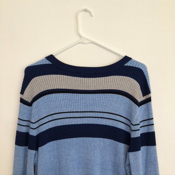 NEW NWT INVESTMENTS Plus Size Blue Light Blue Black Striped Crew Neck Sweater 1X - Picture 9 of 10